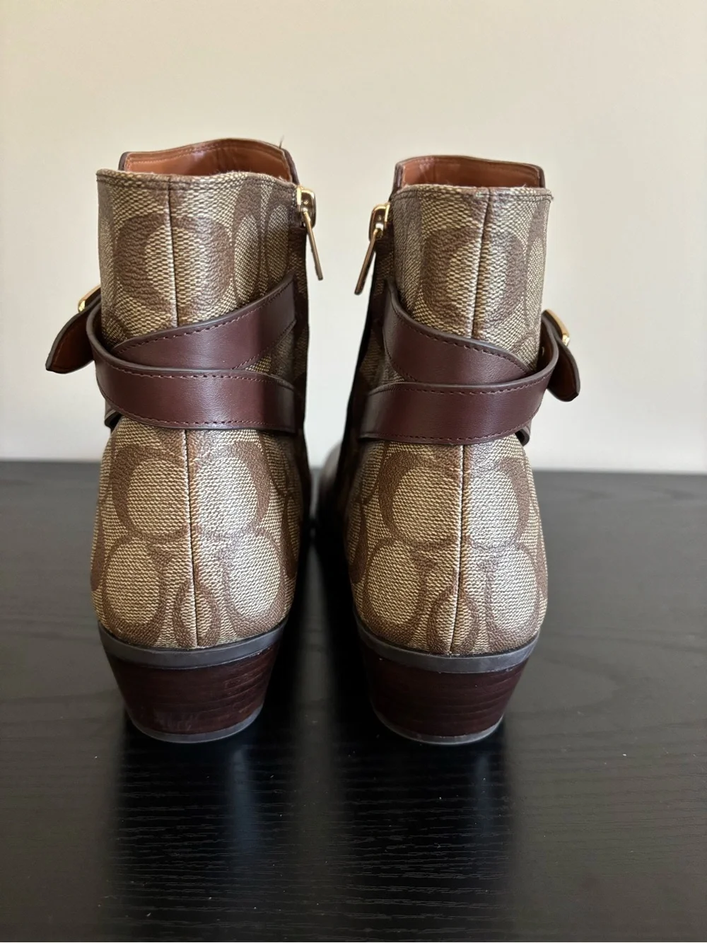 COACH Dean Leather Signature Canvas Ankle Bootie Boot Brown Walnut CC627 Size 11
